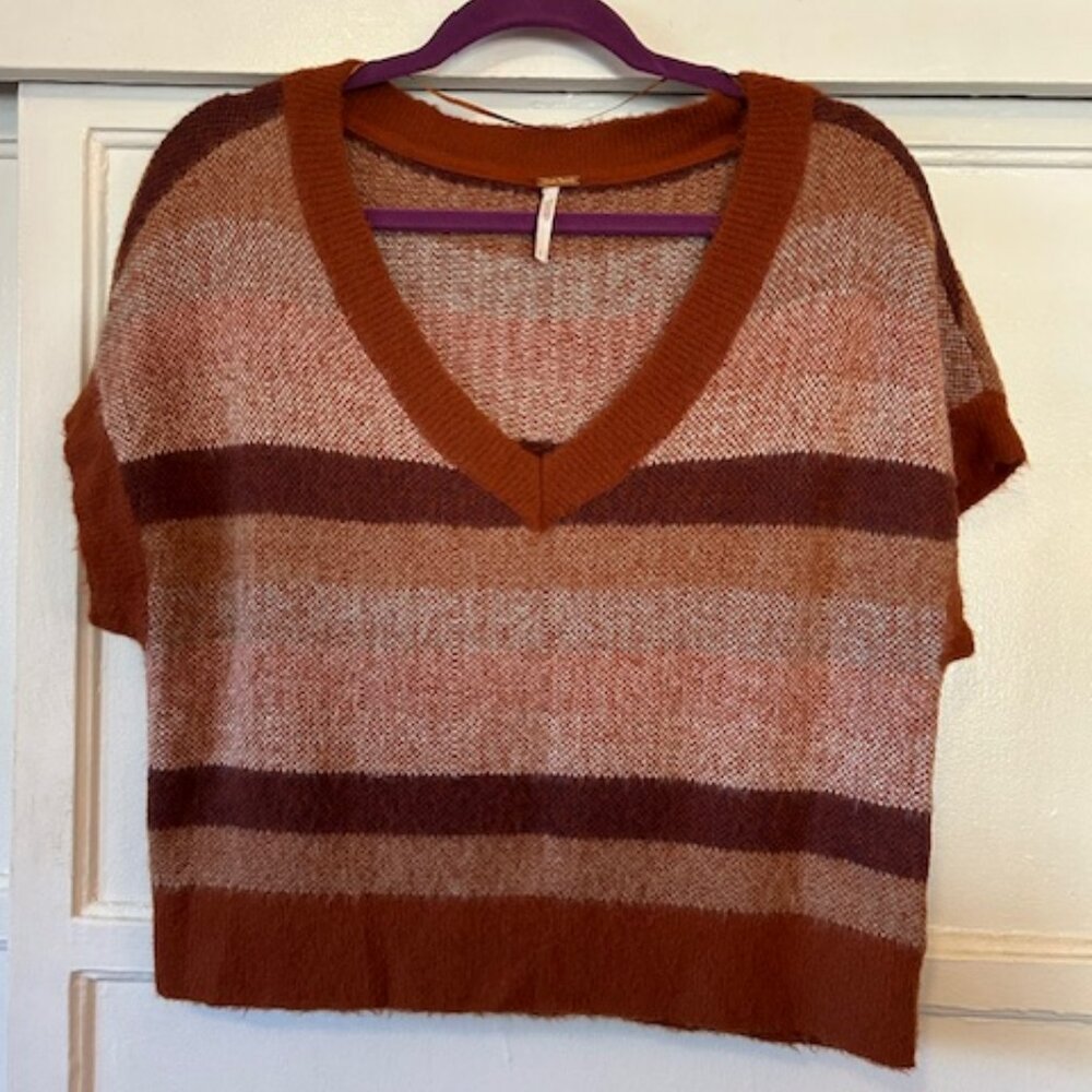 Free People Cropped Top Women's Small Thick Strips Browns Preppy Academia Indie